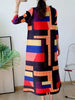 Contrast Color Printing Pleated Dress Women Round Neck Long Sleeves Dresses Party Spring 2AA1751