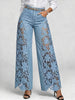 American Lace Hollow Out Elegant High Waist Wide Leg Straight Tube Harajuku Retro Flared Pants High Street Women's Jeans