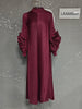 Wine Red Pleated Dress For Women Flower Sleeves Female Evening Party Elegant Clothing Ladies 2DB1827