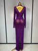 Sparkly Rhinstones Long Sleeve Elegant Party Dress Women Performance Stage Outfit Evening Birthday Prom Gown