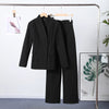 Balck Pants Set For Women Casual Stand Collar Single Breasted Blazer Wide-leg Pants Lady Spring Chic Street Outfits