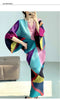 Pleated Batwing Sleeves Dress For Women's Autumn High End And Relaxed Print V-neck Holiday Dresses 17G1980
