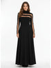 Women's Black High Neck Long Sleeve High Waist Flared Maxi Gown See-through Evening Dresses Party Dress