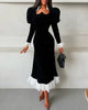 Full Sleeve Lace Patchwork Velvet Maxi Dress Women Elegant Stand Collar Puffed Slim Long Sexy Gowns Lady Evening Dinner Dresses