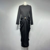 Sexy Evening Party Black Color Midi Dress for Women O Neck Long Sleeve Pachwork Metal Buckle Folds Bodycon Dresses Female