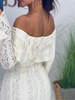 White Lace Patchwork Long Dress Women's Pleated Ruffle Sleeve Off shoulder bodycon See Through Vestidos Lady Party Gowns