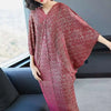 V Collar Pleats Batwing Sleeve Loose Dress For Women Print Clothing Vestido YE853