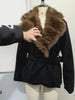 Elegant PU Fur Patchwork Jacket Women Loose Detachable Collar Lapel Double Breasted Jackets Female Winter Warm Outwear