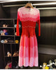 Designed Women's Pleated Dress O-neck Loose Fit Color Block Beaded Long Sleeve Female Clothing 9G1031