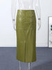 Chic Stand Collar Leather Long Skirt Sets Women Long Sleeve Jackets Spliced Solid Skirts Autumn Lady Y2k Outfits Dress