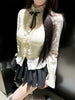 American 2000s Gothic Retro 3 Piece Sets Women Chic Coat + White Shirt + Fluffy Skirts High Street Harajuku Vintage Outfits