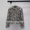 Vintage Wild Leopard Pattern Tweed Woven Jacket Women Fall Winter Edge Crochet O-neck Gold Buttons Long Sleeve Chic Coat