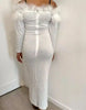 Elegant Embroidered Flares Dress for Women Off Shoulder Feather Slim Party Cocktail Wedding Guest Plus Size Long Dresses