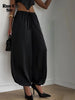 Solid Drapey Satin Loose Harem Pants Women Casual Elastic Waist Drawstring Design Long Pant Lady Commute Versatile Wear