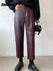 Autumn Winter PU Faux Leather Women's Wide Leg Pants High Waist Female Casual Loose Ankle Length Trousers