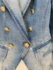 High Street Designer Jacket Women's Slim Fitting Double Breasted Lion Buttons Denim Blazer