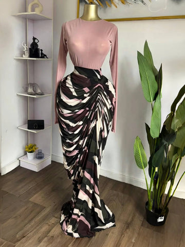 Women Tie Dye Striped Patchwork Stacked Ruched Bodycon Midi Maxi Long Dress Fall Winter Education Vacation Prom Dresses