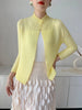 Yellow Pleated Women's Elastic Slim Cardigan Coat Autumn Outerwear Stand Collar Jacket 2DB3894