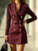 Women Striped Blazer Dress Lapel Double Breasted Long Sleeve Bodycon Mini Dress Elegant Office Work Party Slim Suit Dresses