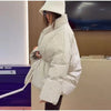 Vintage Lace-up Thicken Jacket Women Full Sleeve V-neck Belt Solid Outwear Female Winter Casual Lady Streetwear
