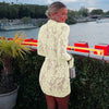 Turtleneck Long Flare Sleeve Patchwork Lace Hollow Out Button Sexy Mini Dress Spring Women Clothes Party Nightclub