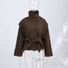 Spring Women's Solid Lace Up Trench Coat Stand Collar Double Breasted Jacket Stylish Lady Long Sleeve Outerwear Street
