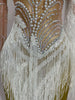 Women Sparkly Rhinestone Pearl Sequins Tassel Sexy Transparent Dress Evening Birthday Party Nightclub Dance Singer Stage Outfit