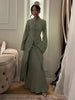 Spring Women Dress Set Minimalist Stand Collar Knot Button Slit Hem Long Dresses All-match Skirts Lady Street Gown