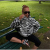 Zebra Striped Faux Fur Jacket Women Stand Collar Burgundy Velvet Patch Pocket Single Breasted Coat Autumn Street Jackets