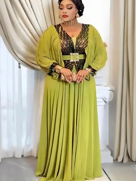 Plus Size African Party Long Dresses for Women Dashiki Ankara Sequin Wedding Evening Gown Elegant Turkey Muslim Maxi Dress