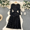 European Court Style Dress for Women A Design Sense Tassel V-neck Slim Fit Long High-temperature Pleated Flared Sleeve