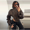 PU Leather Stand Neck Short Jacket Women Vintage Chic Solid Single Breasted Slim Jackets Female Autumn Classic Outerwear