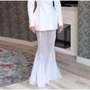 Elegant Solid Blazer Skirt Set Women Long Sleeve Button V-neck Blazer Lace See Through Long Skirts Spring Party Lady Suit
