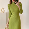 Autumn Winter Slim Long Sleeve Party Midi Dress for Women Knitted Half High Collar Elegant Knitted Sweater Dresses Ladies