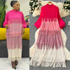 Tassel Patchwok Color Block Dress for Women Pleated Puff Sleeve Mid-calf Dresses Female Autumn