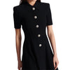 Sml Elastic Knitted Solid Color Flip Collar Button Back Zipper Large hem Pleated Casual Women's Dress