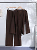 Women's Trousers Sets V-neck Crinkle Wave Texture Lace Up Tops High Waist Straight Trousers Street Office Lady Partywear