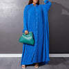 Autumn and Winter Women's Loose Round Neck Single Breasted Pleated Temperament Obese Women's Long Sleeved Dress