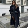 Casual Woolen Women Coat Doube-Breasted Turn-Down Collar Long Sleeve Female Coats Autumn Winter Chic Lady Outwear