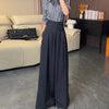 Korean Royal Sister Style Gray Suit Pants Women's High Waist Drape Strap Design Wide Leg Trousers