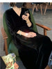 V-Neck Black Velvet Long Sleeve Dress For Women Spring Autumn Western Style Retro Solid Color Pleated Large Length Dresses