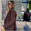 Women Bandana Print Blazer Jacket Triangle Scarf Tassel Fringe Back Loose Suit Coat Casual Office Lady Chic Jacket