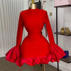 Women O-neck Long Flare Sleeve Ruffles Mini Dress Spring Sweet Sexy Birthday Evening Night Party Vestidos Dresses