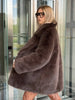 Faux Fur Lapel Coat Women's Elegant Solid Loose Lace-Up Leisure Jacket Winter Female Keep Warm Fur Coat