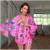 Chic Embroidery Pink Lace Up Woman Short Coat Casual Long Sleeves V Neck Jacket Autumn Lady Commuter Street Outerwear