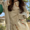 Japanese style lapel corduroy dress women's autumn and winter retro loose casual embroidered literary style dress