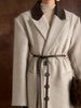 Waist Cinching Woolen Long Coat For Women Lapel Long Sleeve Single-breasted Coat With Belt Lady Commuter Outwears