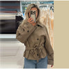 Plaid Short Trench Coat Women Lapel Collar Double Breasted Belted Waist Long Sleeve Loose Jacket Autumn Casual Chic Coats
