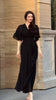 Solid Long Dress Women Flare Sleeve A Line Dresses Casual Ruffles Midi Waist Vestidos V Neck Office Lady Slight Strech