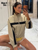 Color Block Cropped Windbreaker Women Casual Zip Up Stand Collar Long Sleeves Striped Outerwear 202 Lady Lightweight Coats